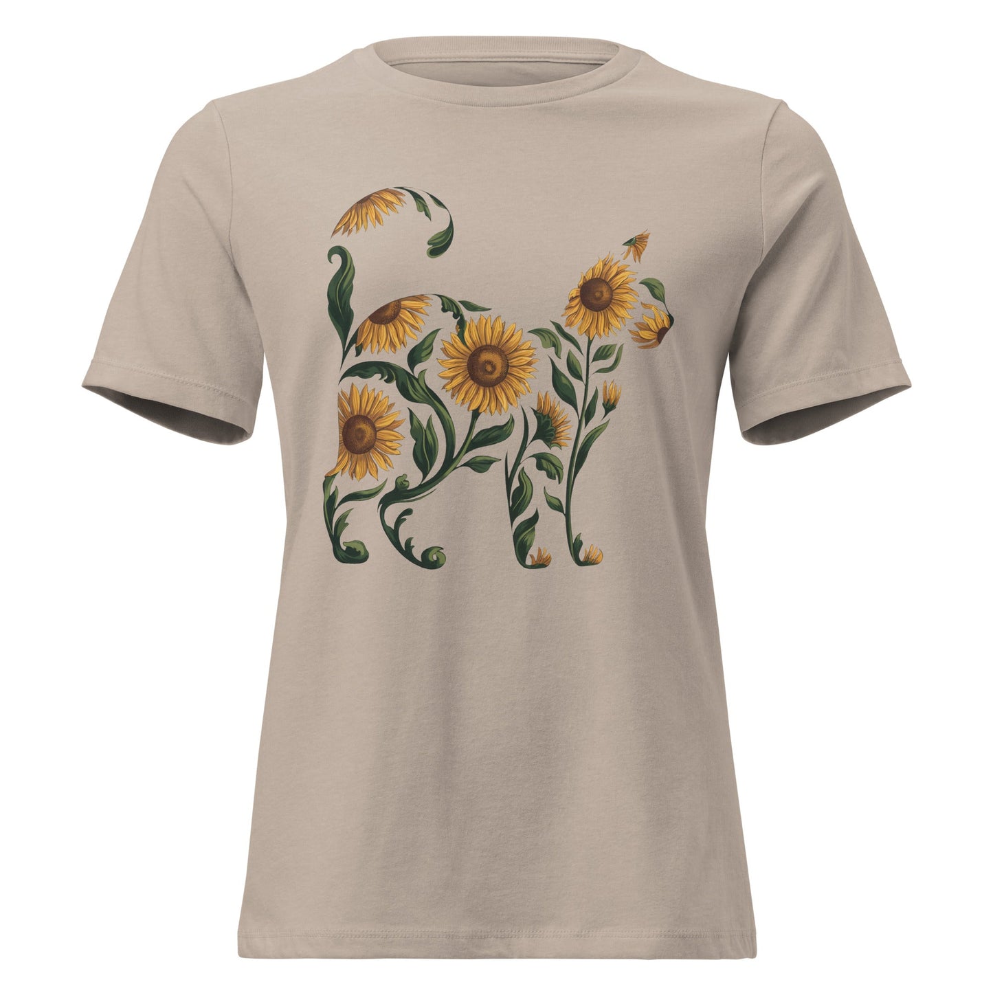 Sunflower Standing Cat Silhouette Botanical T-Shirt - Inken Image