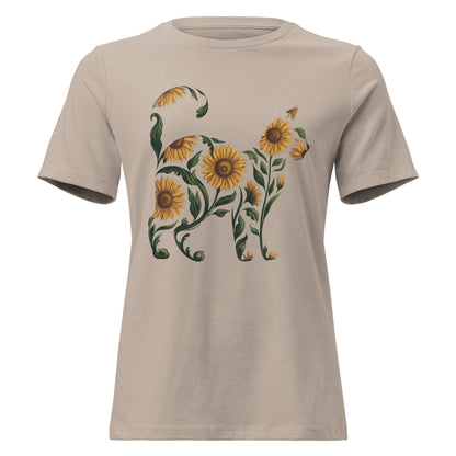 Sunflower Standing Cat Silhouette Botanical T-Shirt - Inken Image