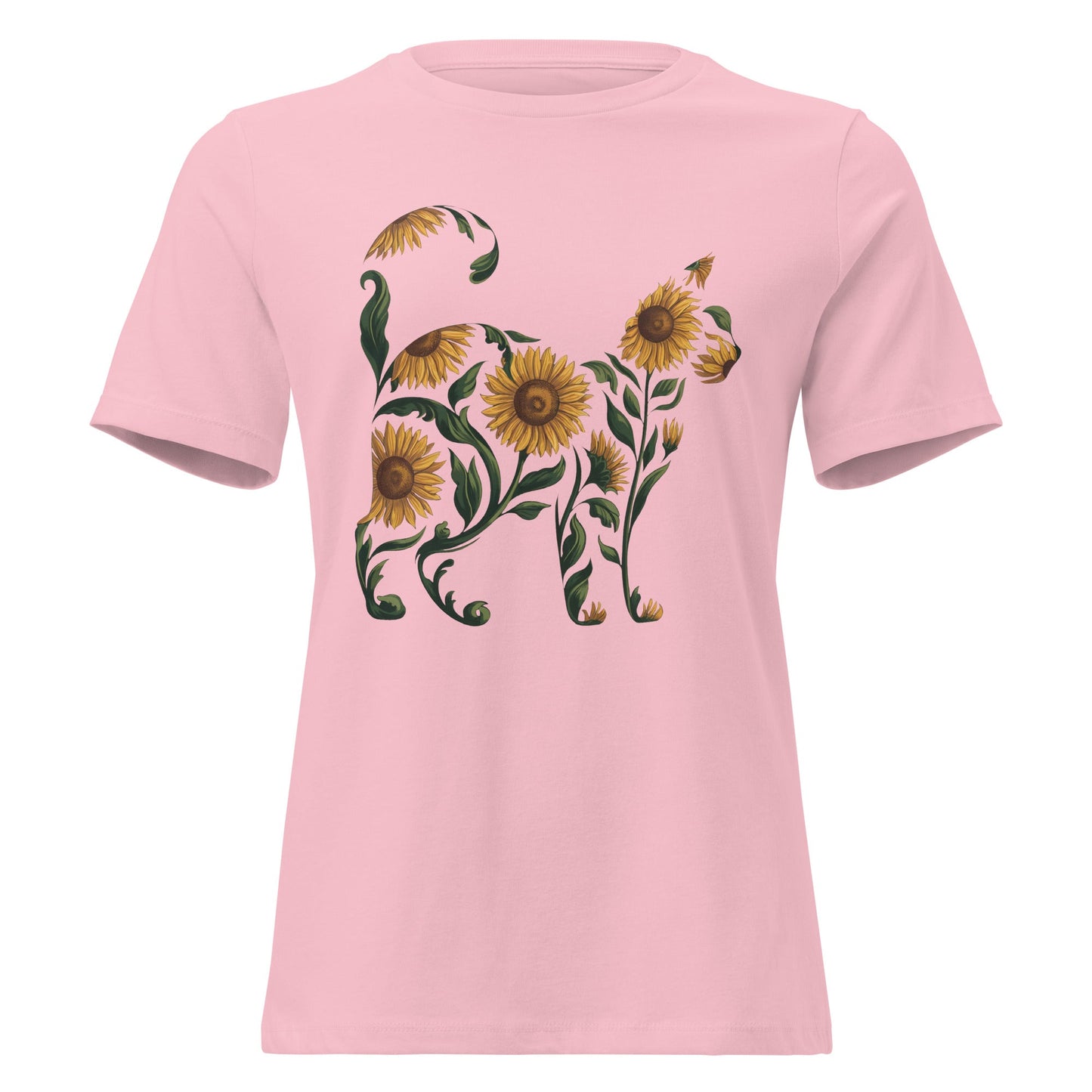 Sunflower Standing Cat Silhouette Botanical T-Shirt - Inken Image