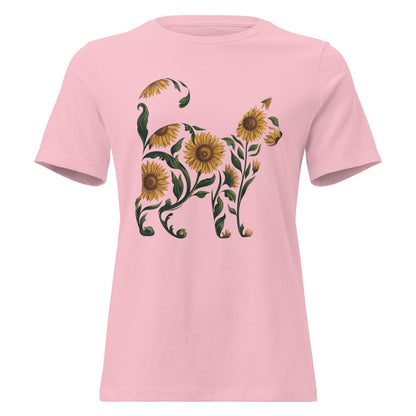 Sunflower Standing Cat Silhouette Botanical T-Shirt - Inken Image