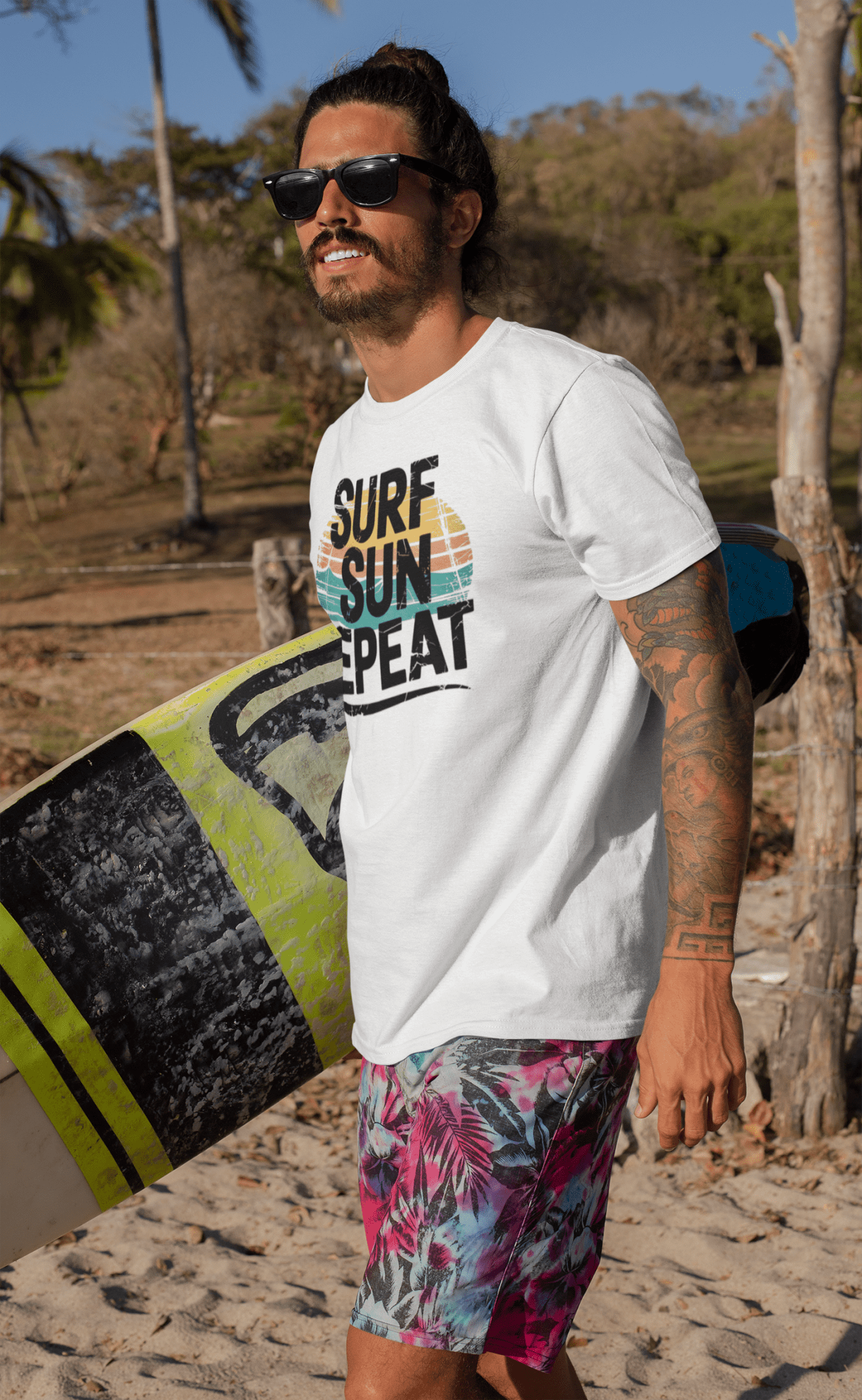 Surf Sun Repeat Retro Beach Graphic T-Shirt - Inken Image