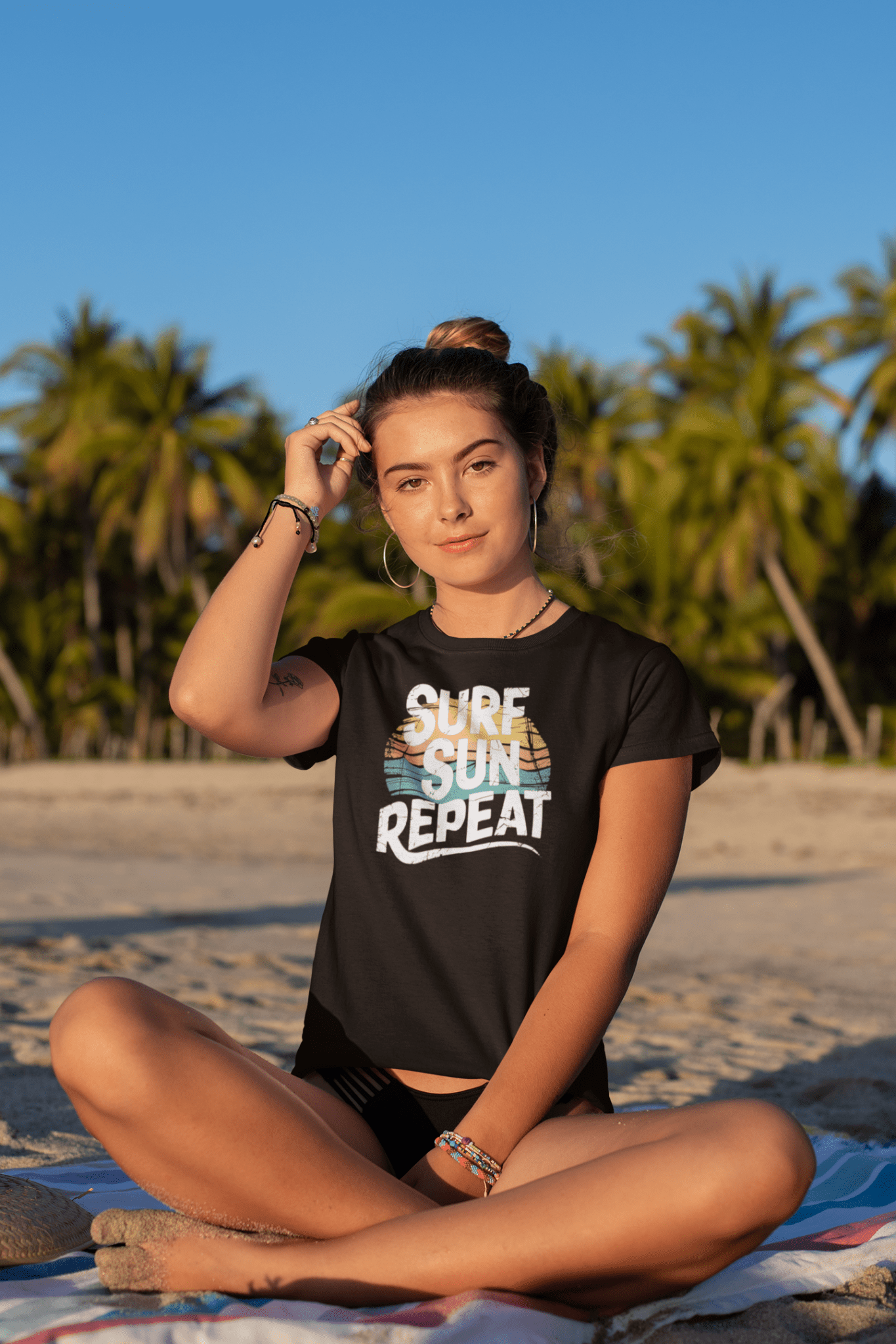 Surf Sun Repeat Retro Beach Graphic T-Shirt - Inken Image
