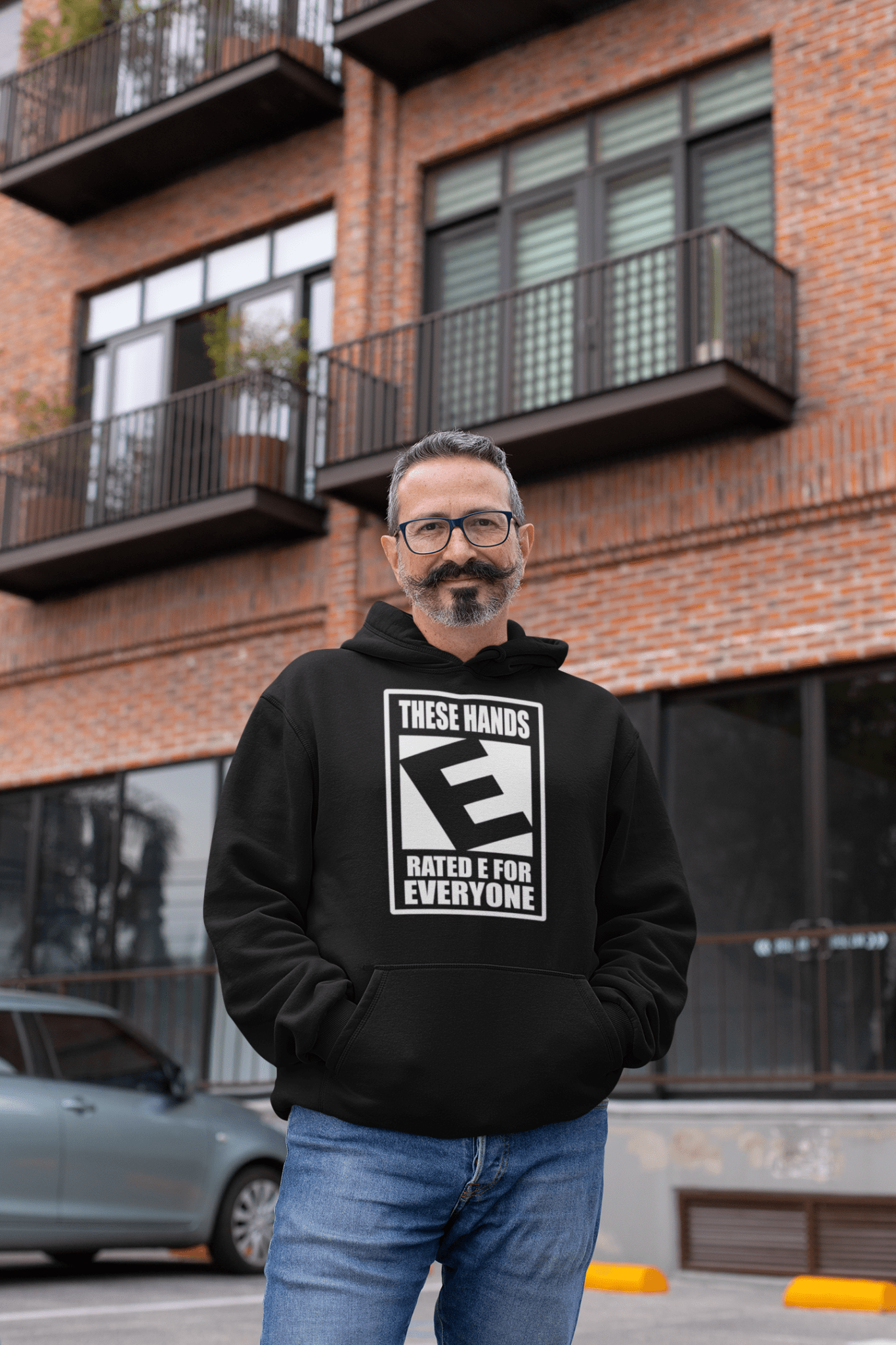 These Hands Rated E For Everyone Warning Label Hoodie - Inken Image