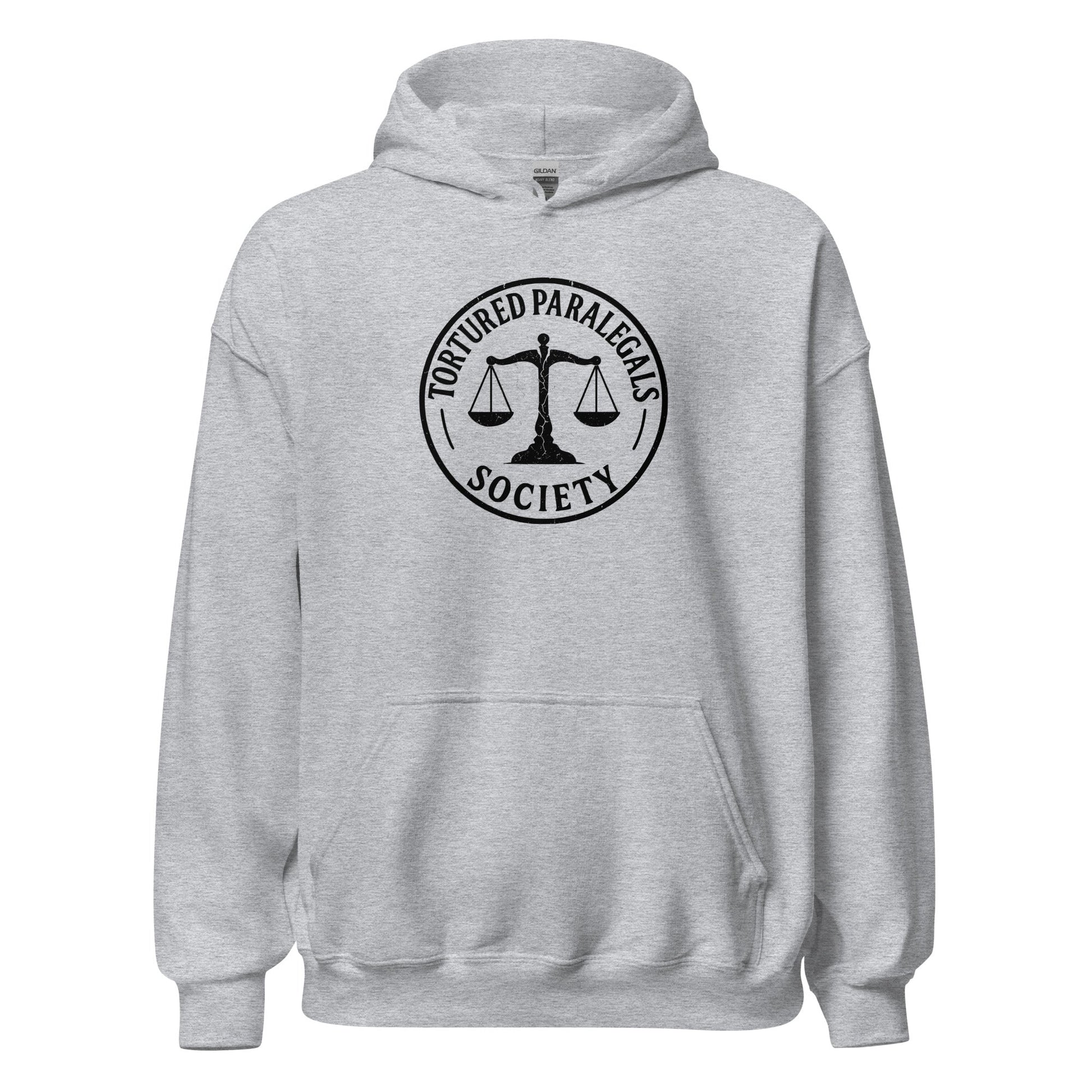 Tortured Paralegals Society Hoodie Legal Humor Graphic Sweatshirt - Inken Image