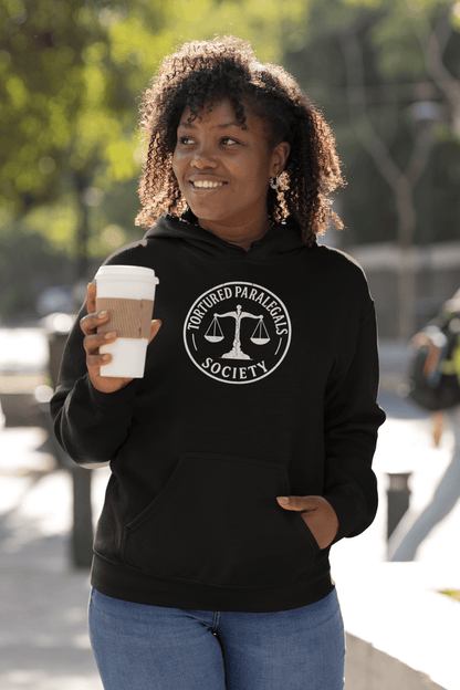 Tortured Paralegals Society Hoodie Legal Humor Graphic Sweatshirt - Inken Image