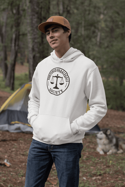 Tortured Paralegals Society Hoodie Legal Humor Graphic Sweatshirt - Inken Image