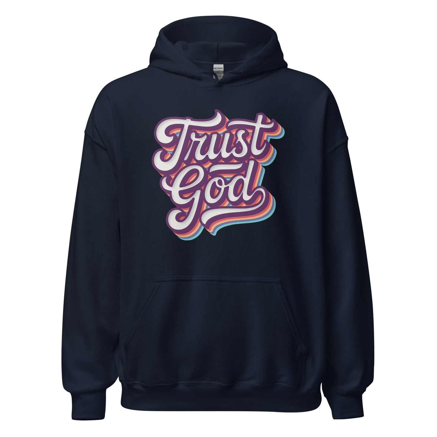 Trust God Retro Typography Hoodie - Inken Image