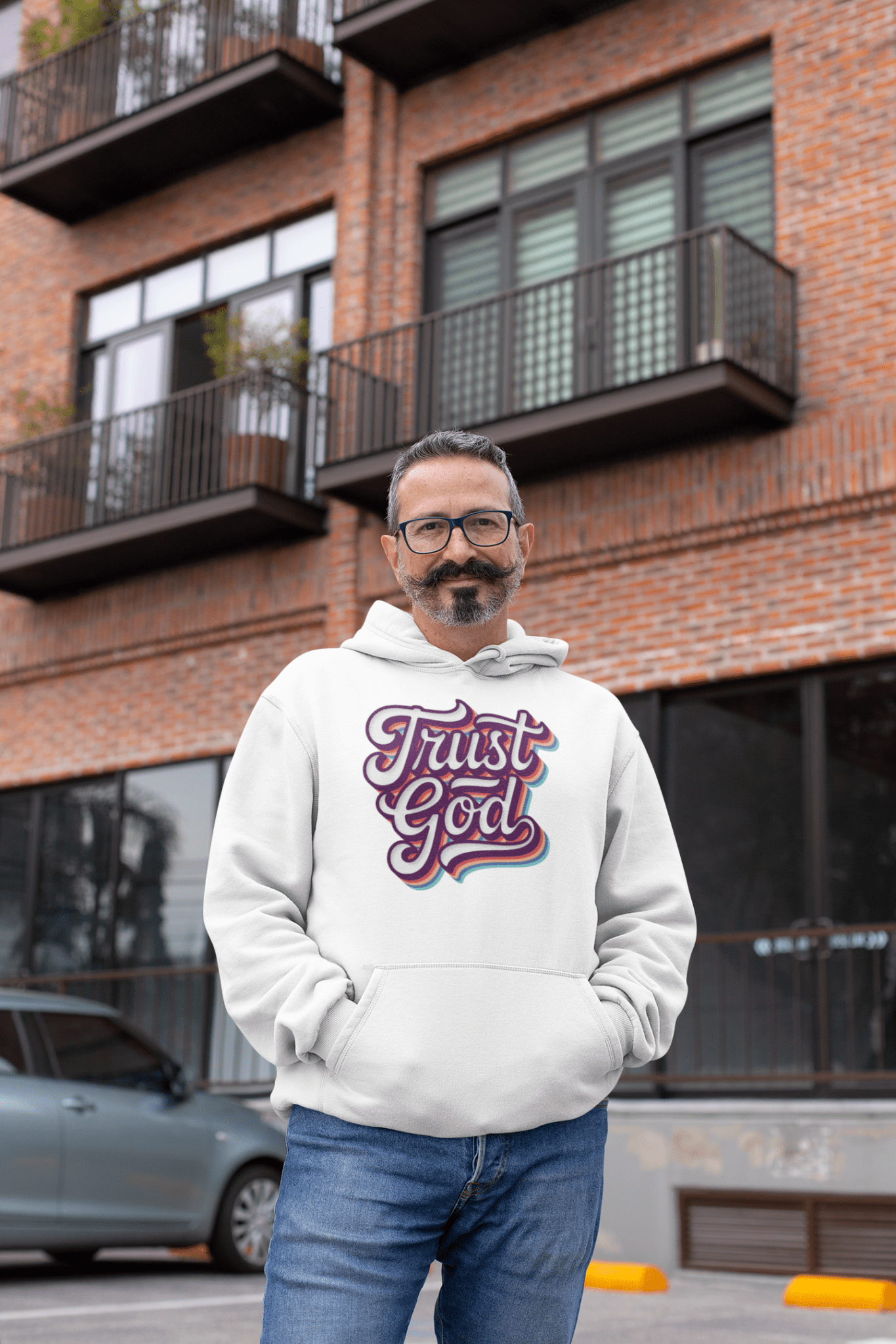Trust God Retro Typography Hoodie - Inken Image