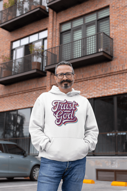 Trust God Retro Typography Hoodie - Inken Image