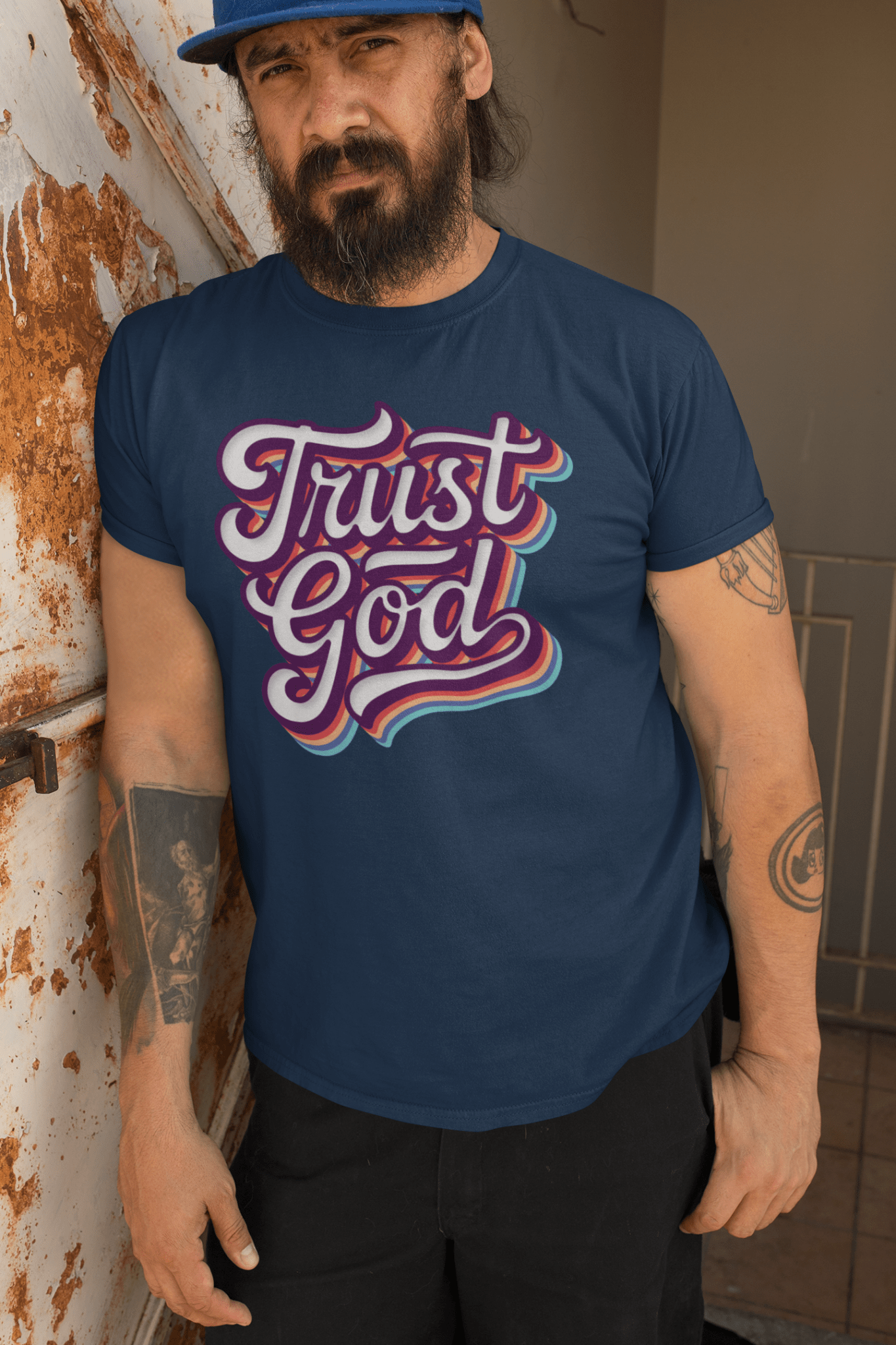 Trust God Retro Typography T-Shirt - Inken Image