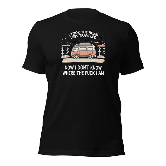 Van Life T-Shirt Road Less Traveled Shirt Camping Adventure Tee - Inken Image