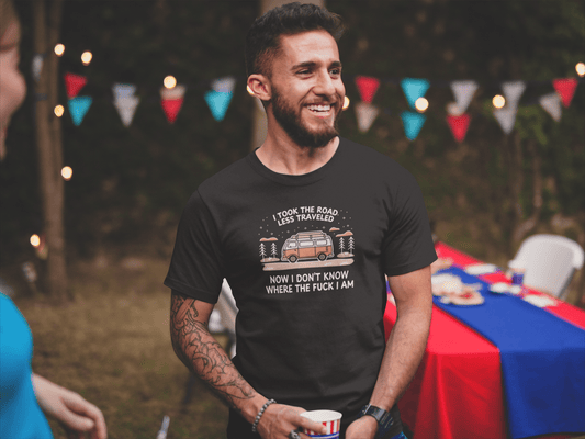Van Life T-Shirt Road Less Traveled Shirt Camping Adventure Tee - Inken Image