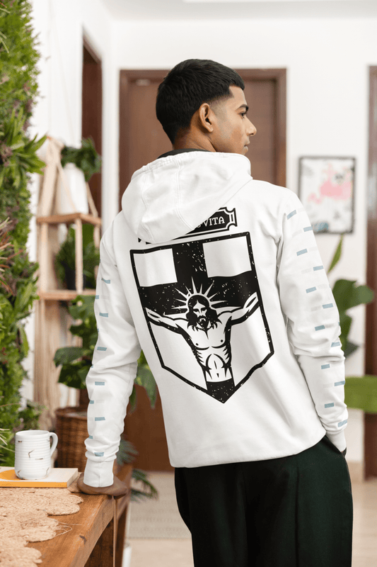 Via Veritas Vita, The Way Truth and Crucified Christ Icon Graphic Hoodie - Inken Image