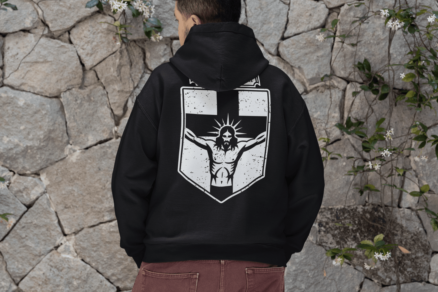 Via Veritas Vita, The Way Truth and Crucified Christ Icon Graphic Hoodie - Inken Image