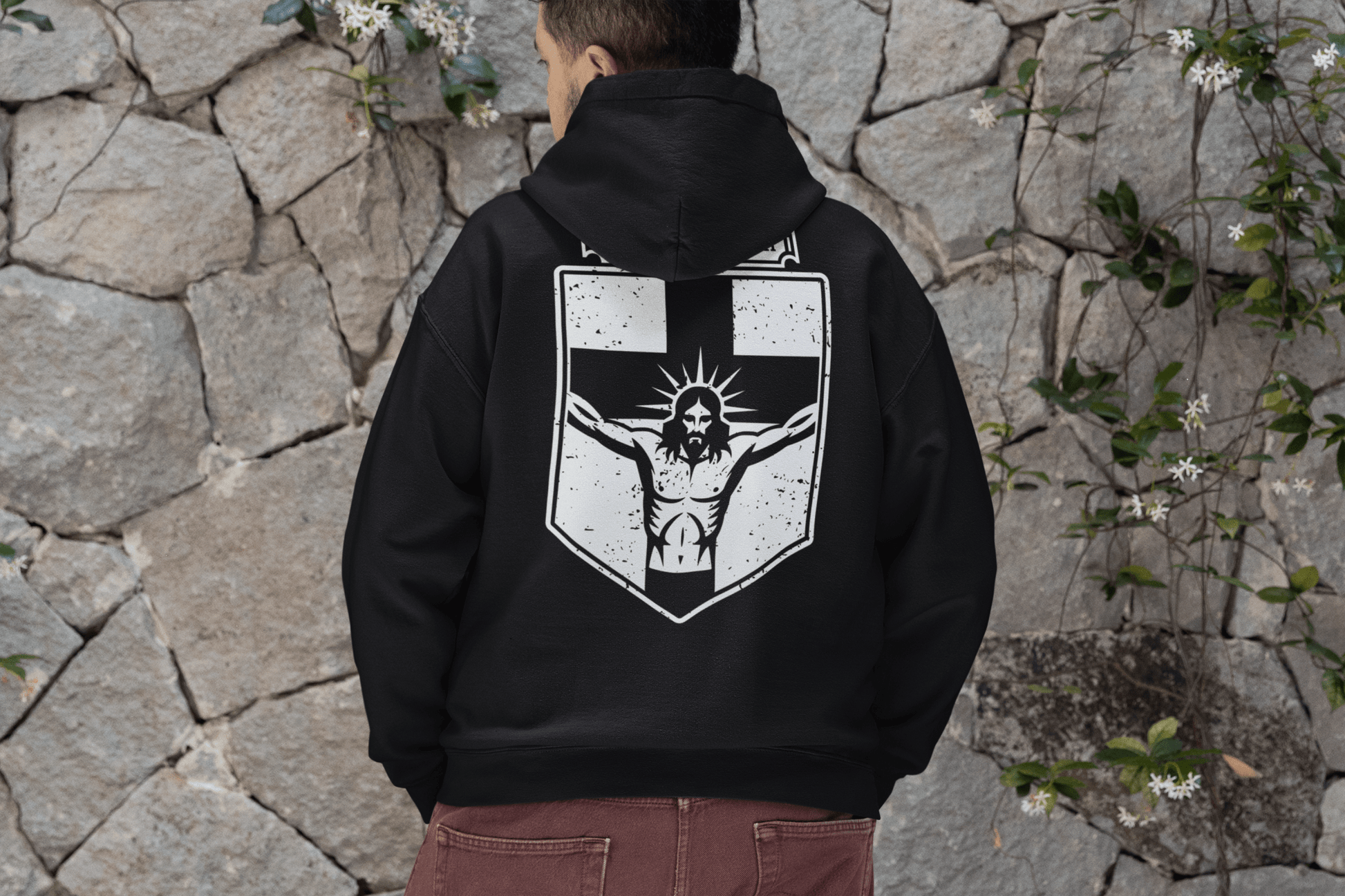 Via Veritas Vita, The Way Truth and Crucified Christ Icon Graphic Hoodie - Inken Image