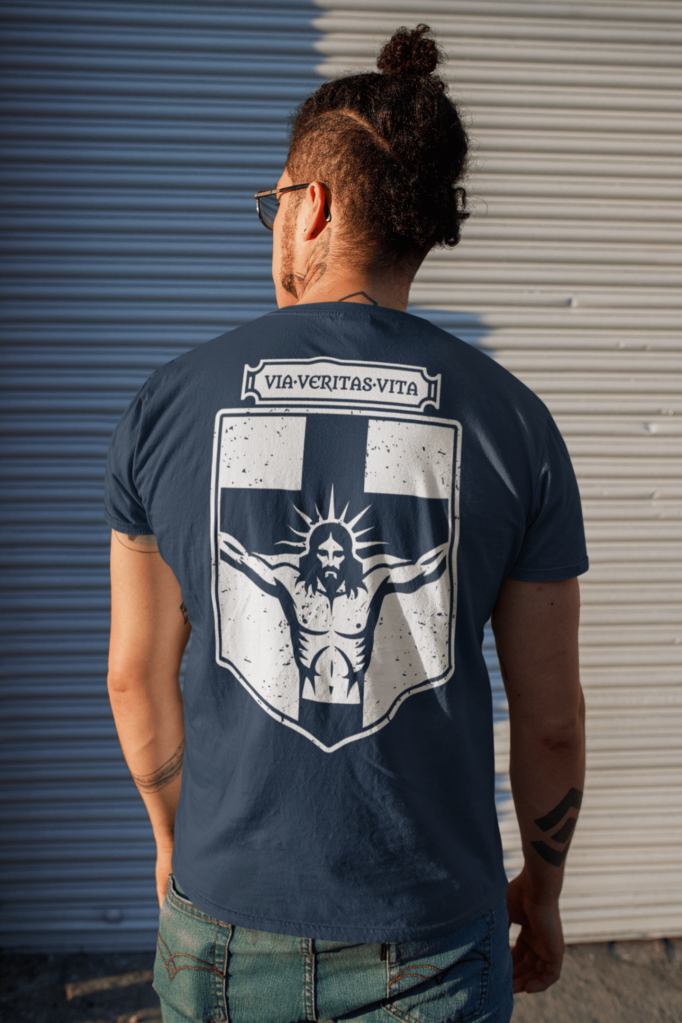 Via Veritas Vita, The Way Truth and Crucified Christ Icon Graphic T-Shirt - Inken Image