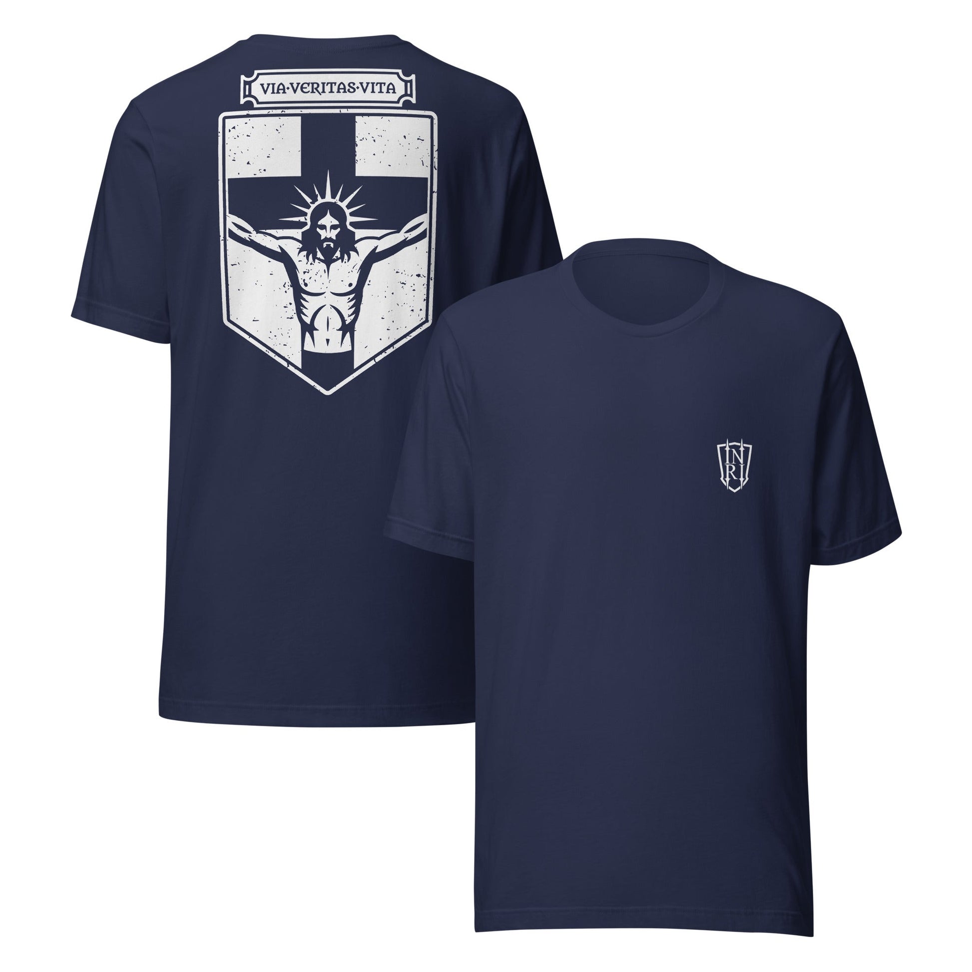 Via Veritas Vita, The Way Truth and Crucified Christ Icon Graphic T-Shirt - Inken Image