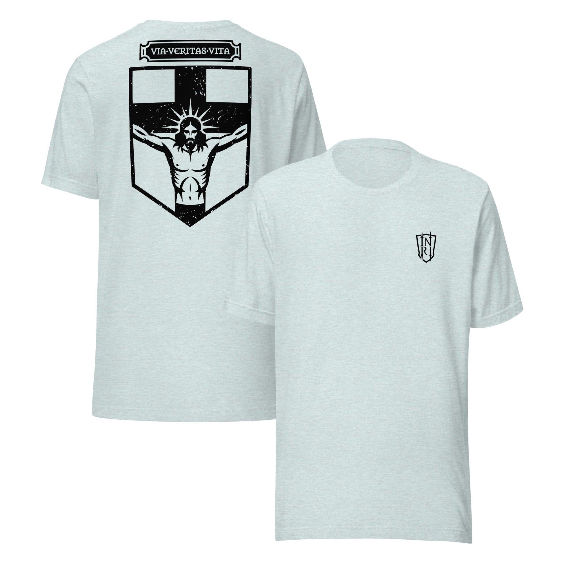 Via Veritas Vita, The Way Truth and Crucified Christ Icon Graphic T-Shirt - Inken Image