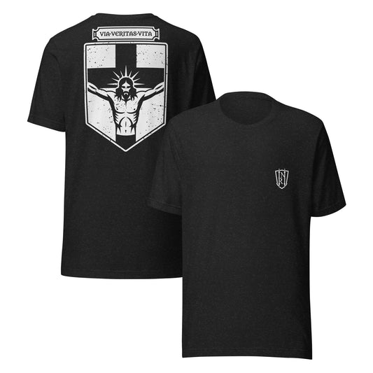 Via Veritas Vita, The Way Truth and Crucified Christ Icon Graphic T-Shirt - Inken Image