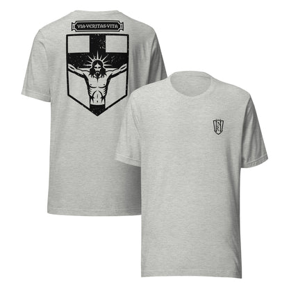 Via Veritas Vita, The Way Truth and Crucified Christ Icon Graphic T-Shirt - Inken Image