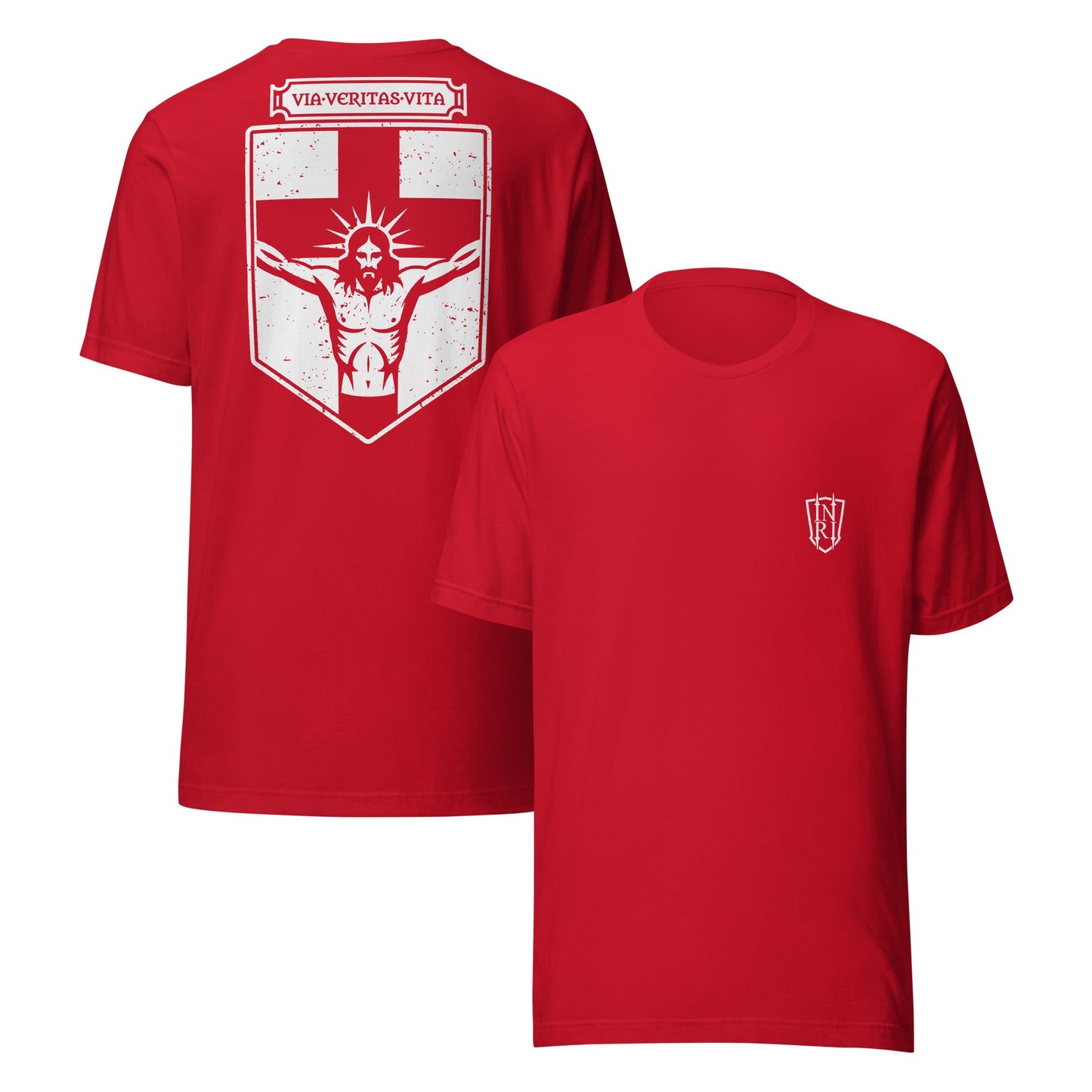 Via Veritas Vita, The Way Truth and Crucified Christ Icon Graphic T-Shirt - Inken Image