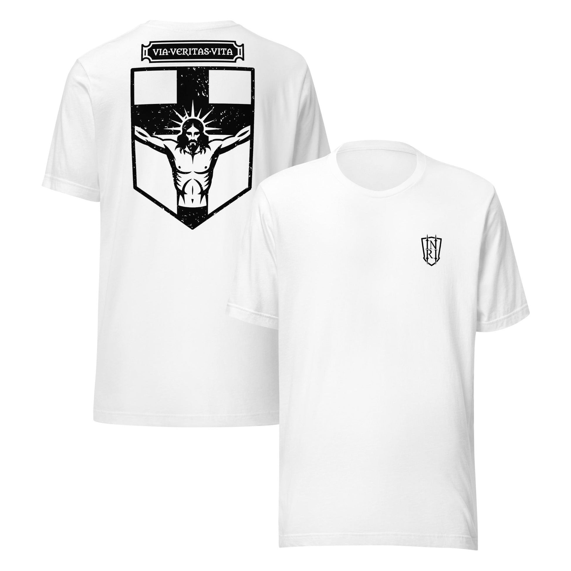 Via Veritas Vita, The Way Truth and Crucified Christ Icon Graphic T-Shirt - Inken Image