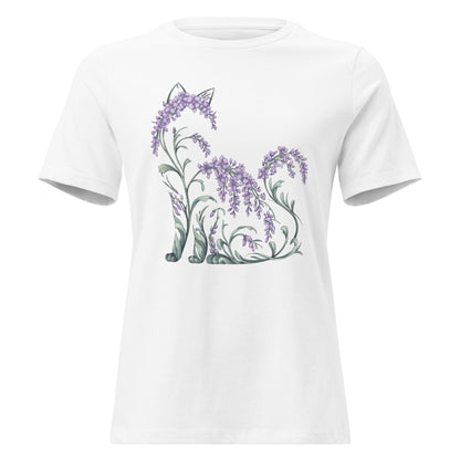 Wisteria Sitting Cat Silhouette Botanical T-Shirt - Inken Image