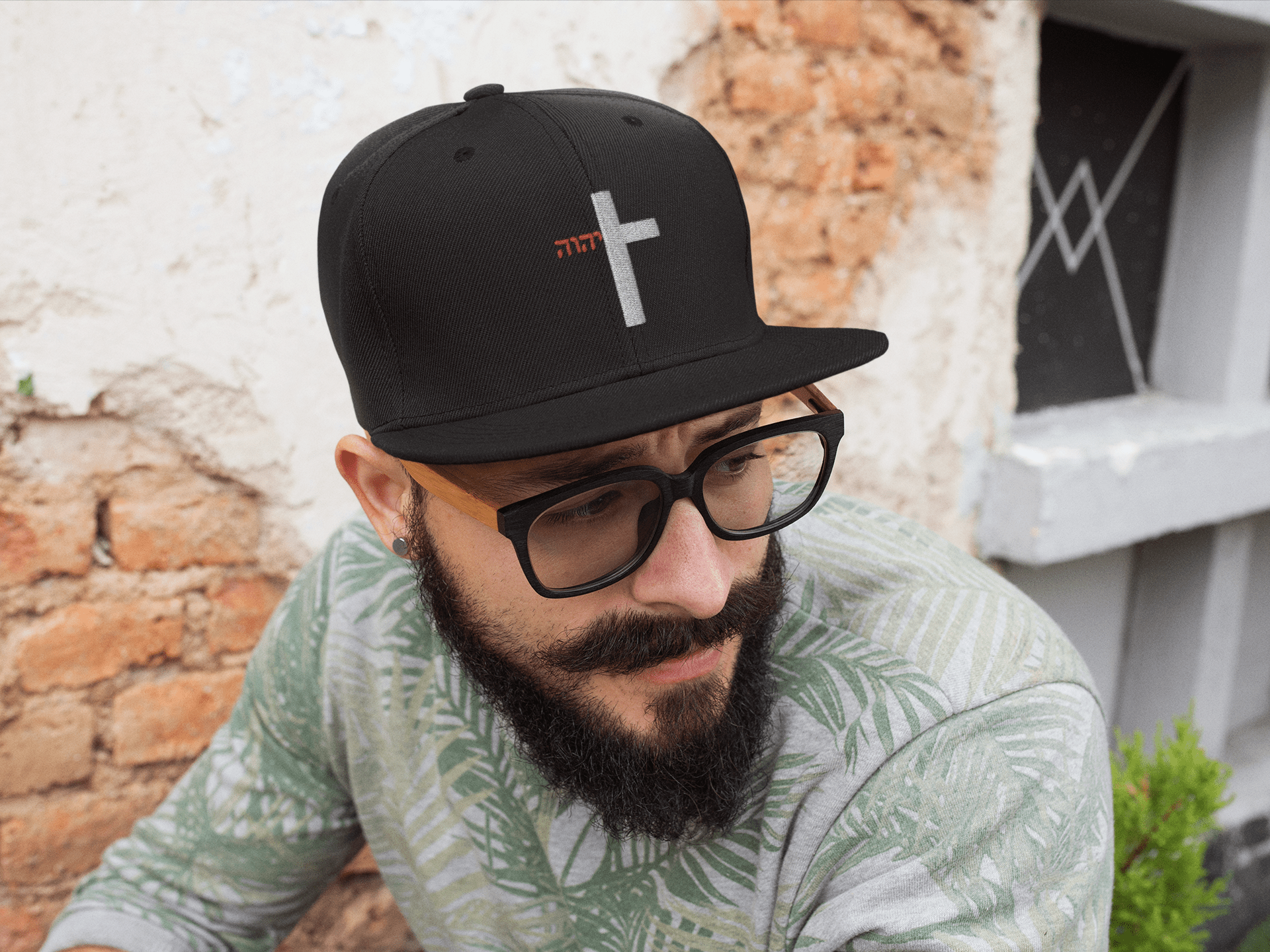 YHWH Cross Flat Stitch Snapback - Inken Image
