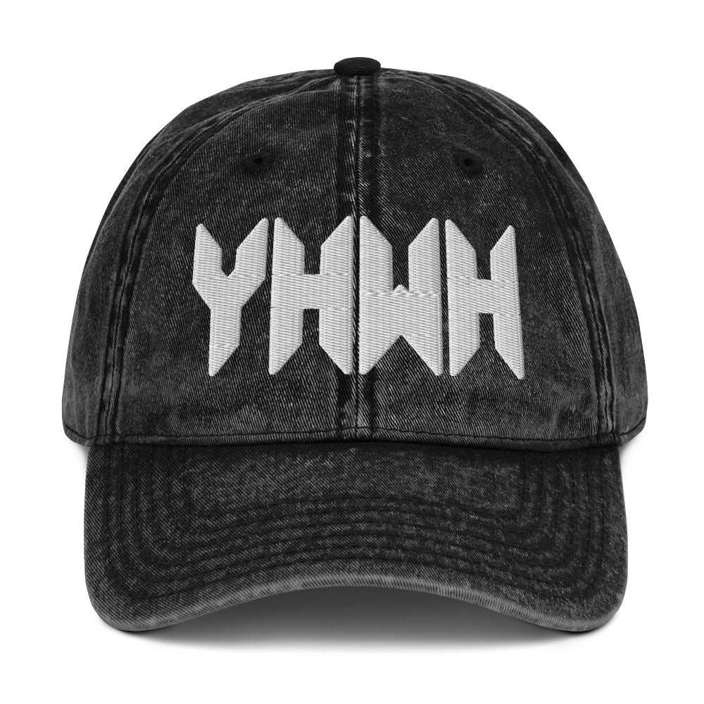YHWH Sacred Name Minimal 3D Puff Embroidered Vintage Cotton Twill Cap - Inken Image