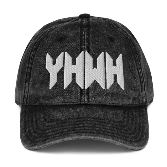 YHWH Sacred Name Minimal 3D Puff Embroidered Vintage Cotton Twill Cap - Inken Image
