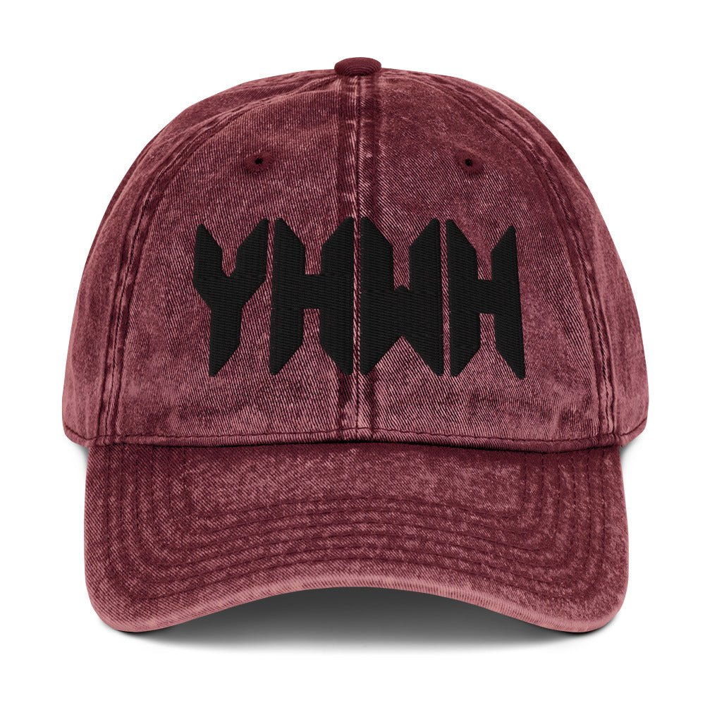 YHWH Sacred Name Minimal 3D Puff Embroidered Vintage Cotton Twill Cap - Inken Image