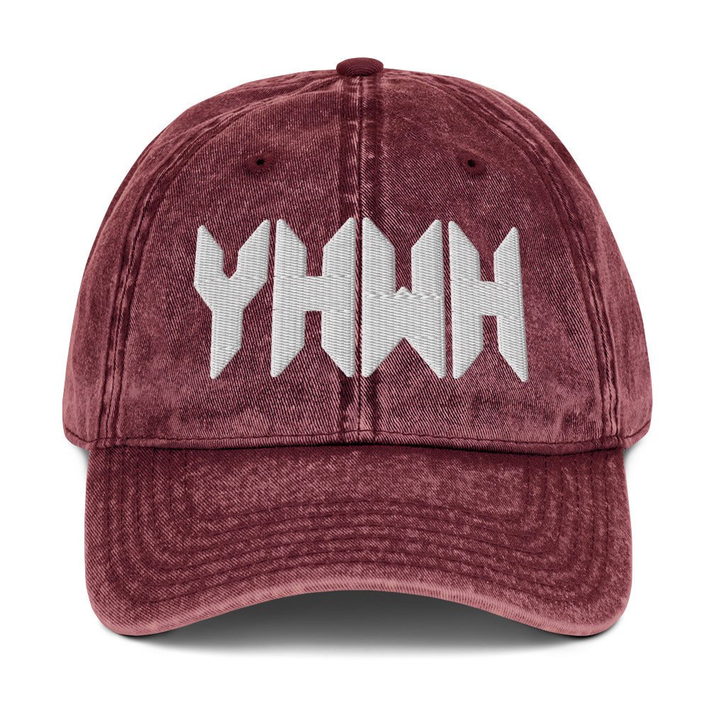 YHWH Sacred Name Minimal 3D Puff Embroidered Vintage Cotton Twill Cap - Inken Image