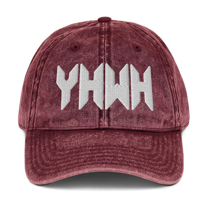 YHWH Sacred Name Minimal 3D Puff Embroidered Vintage Cotton Twill Cap - Inken Image