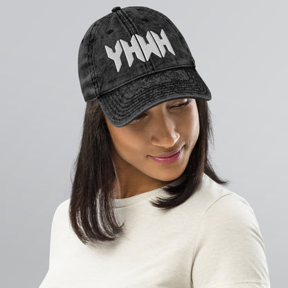 YHWH Sacred Name Minimal 3D Puff Embroidered Vintage Cotton Twill Cap - Inken Image