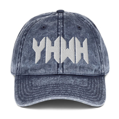 YHWH Sacred Name Minimal 3D Puff Embroidered Vintage Cotton Twill Cap - Inken Image