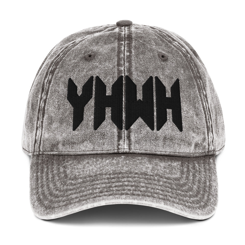 YHWH Sacred Name Minimal 3D Puff Embroidered Vintage Cotton Twill Cap - Inken Image