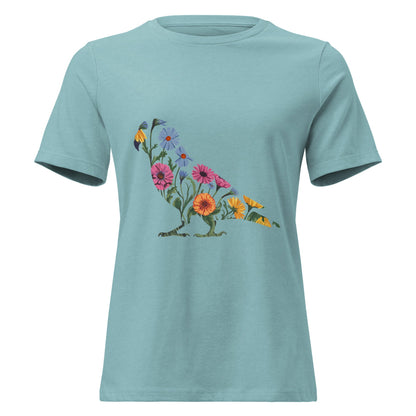 Zinnias & Cornflower Walking Conure Floral Silhouette T-Shirt - Inken Image