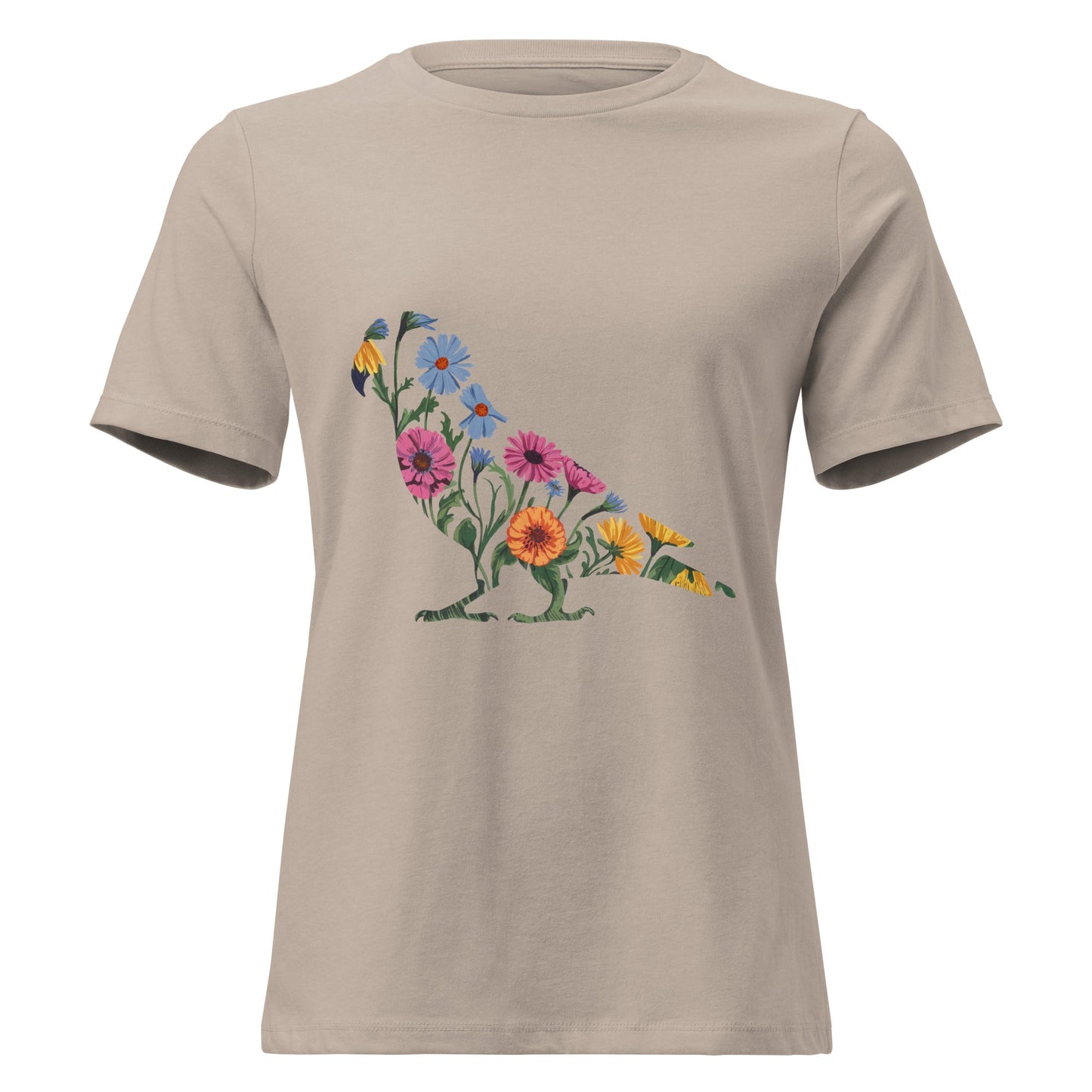 Zinnias & Cornflower Walking Conure Floral Silhouette T-Shirt - Inken Image