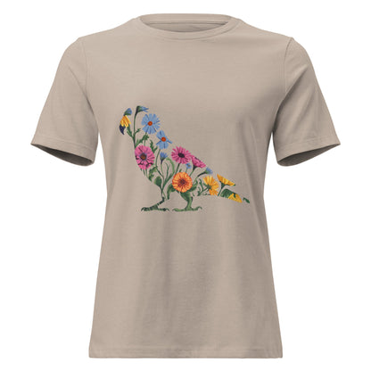 Zinnias & Cornflower Walking Conure Floral Silhouette T-Shirt - Inken Image