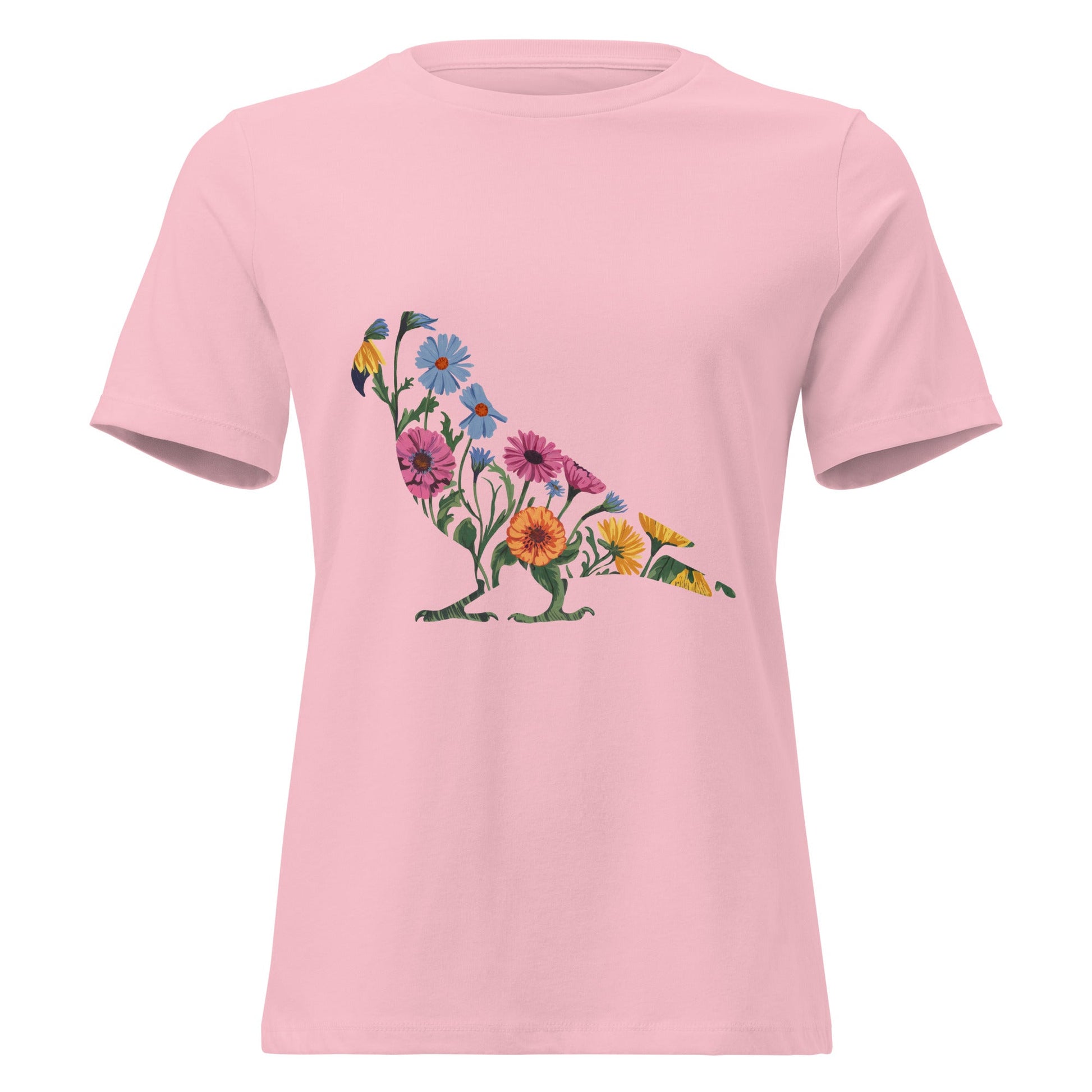 Zinnias & Cornflower Walking Conure Floral Silhouette T-Shirt - Inken Image