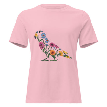 Zinnias & Cornflower Walking Conure Floral Silhouette T-Shirt - Inken Image