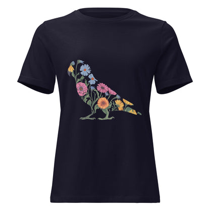 Zinnias & Cornflower Walking Conure Floral Silhouette T-Shirt - Inken Image