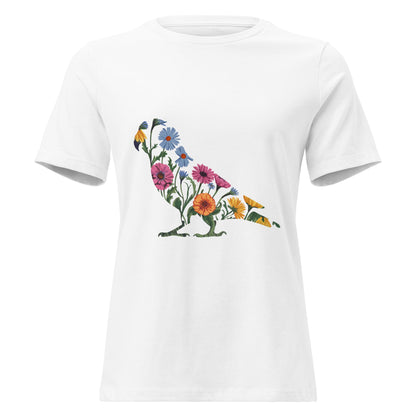 Zinnias & Cornflower Walking Conure Floral Silhouette T-Shirt - Inken Image